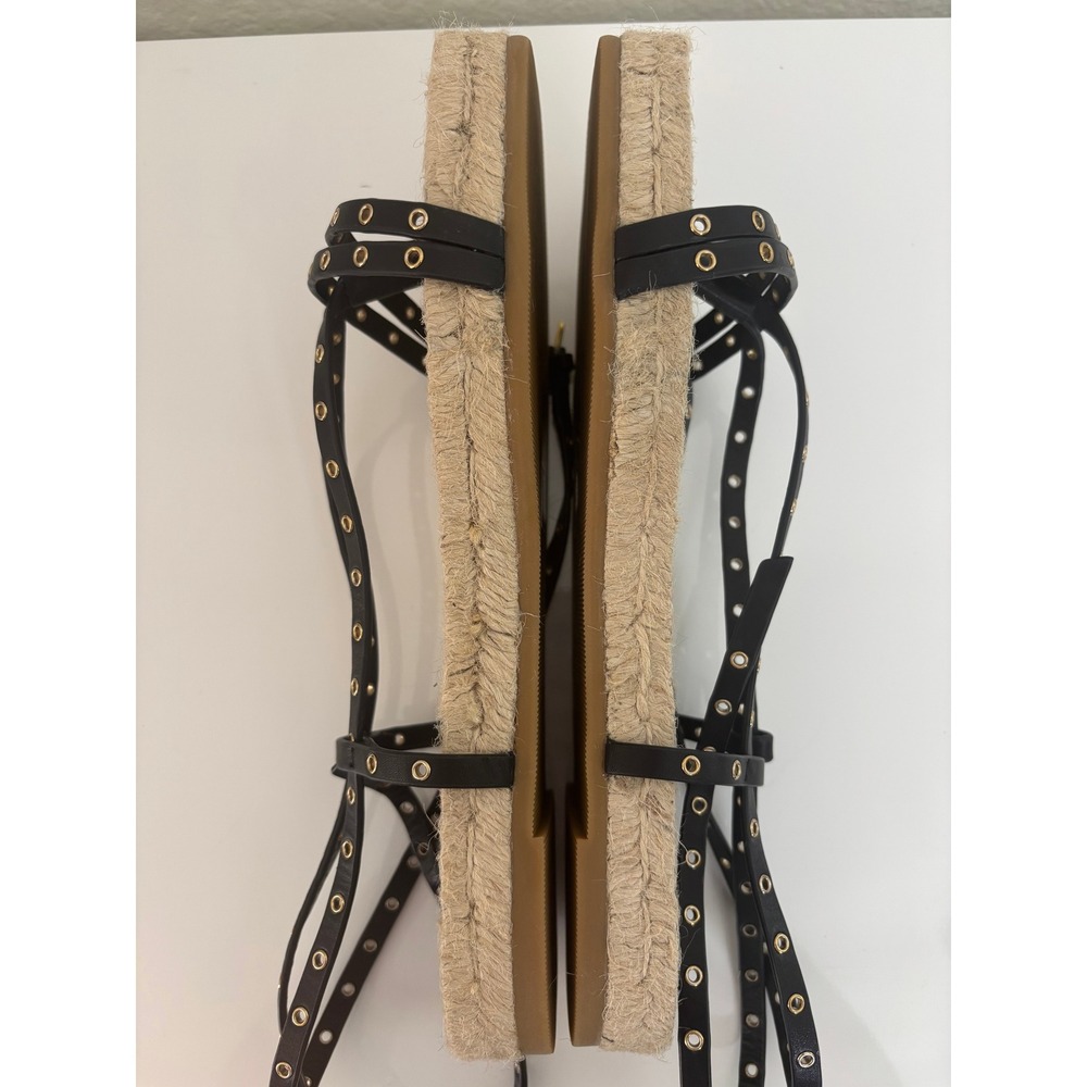 Madewell Mira Espadrille Thong Sandal Ankle Wrap Grommet Leather Black NV826 10 - Picture 4 of 9